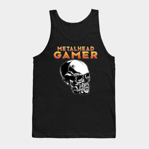 Metalhead Gamer Full Skull Orange Tank Top by Shawnsonart